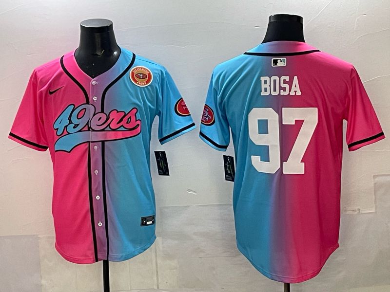 Men 2025 San Francisco 49ers 97 Bosa Pink Blue Nike Limited NFL Jersey 012